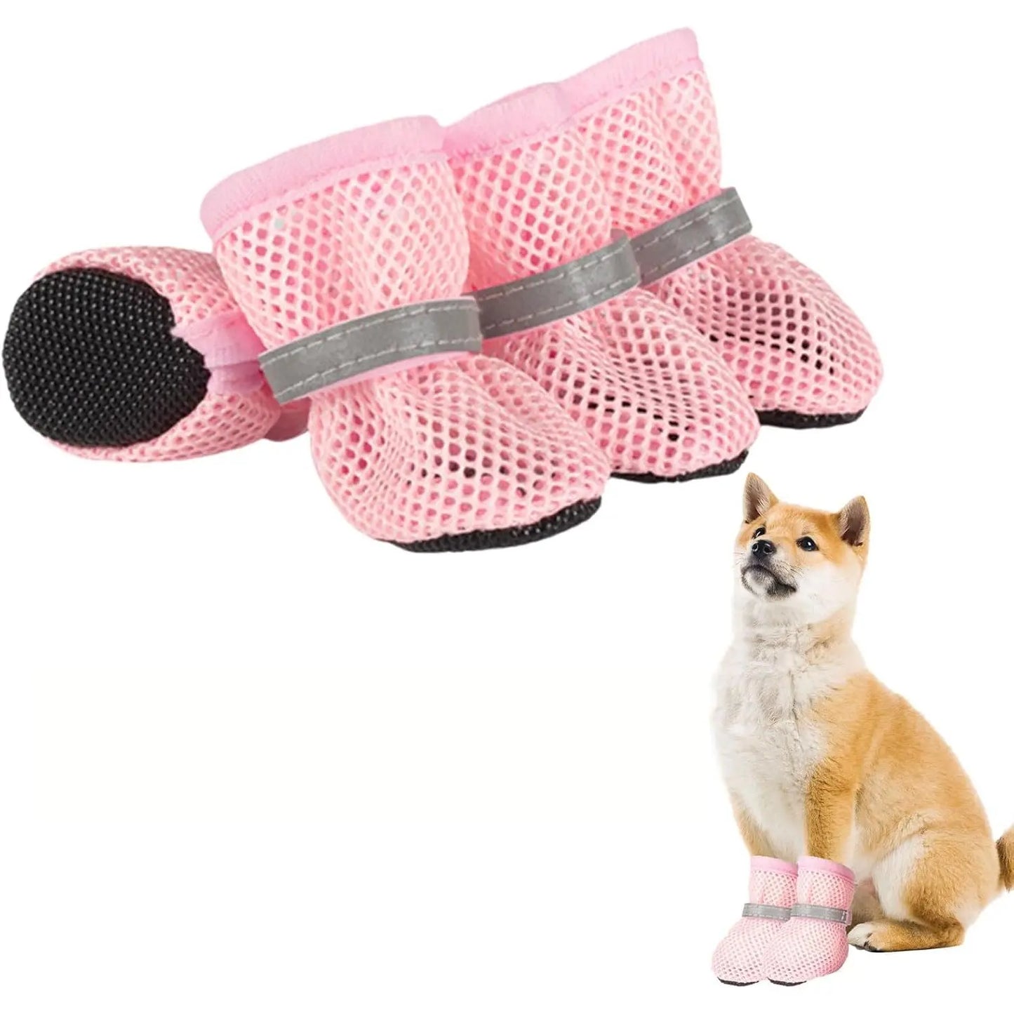 Summer Breathable Dog Shoes for Small Dogs, Reflective Adjustable Non Slip Paw Protectors for Small Dogs Cat Puppy,Breathable Mesh Dog Boots for Summer Hot Pavement