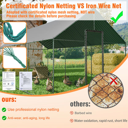 Large Outdoor Upgrade Metal Chicken Coop Walk-In Poultry Run Pen Cage Pet Duck Hen House with Nylon Netting and Cover for Yards