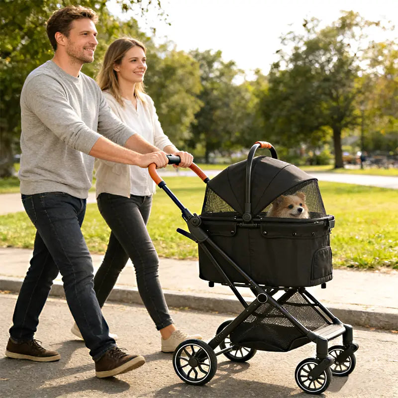 4-Wheels Pet Stroller for Dogs & Cats, Puppy Stroller, Detachable Basket, 66 Lbs Weight Capacity, Storage Basket and Pet Pad, Suitable for Small to Medium Sized Dogs, Convenient for Travel and Carrying #Summervibes