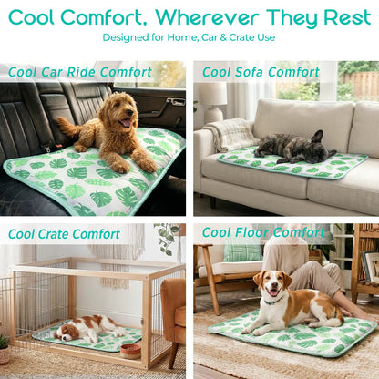 Dog Cooling Mat for Dogs & Cats, Soft Breathable Cooling Pad for Dog Bed, 23"X18" Self Cooling Crate Mat for Dogs, No Gel Washable Non-Slip Pet Cooling Mat Indoor Outdoor, Leaf