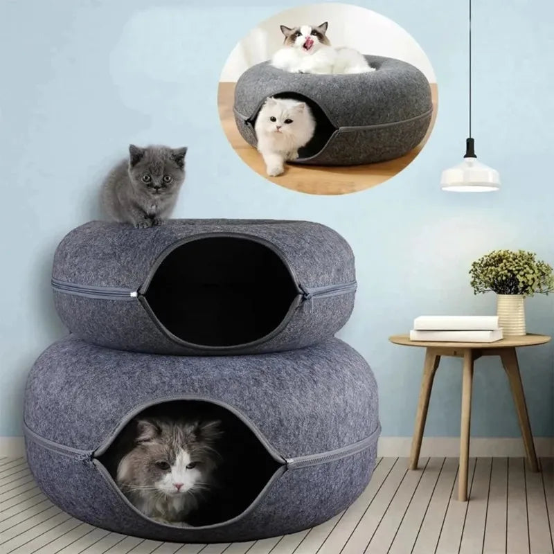 Interactive round Small Cat Tunnel Nest Felt Kittens Bed House Scratcher Cat Donut Sleeping Pet Toy for Cats