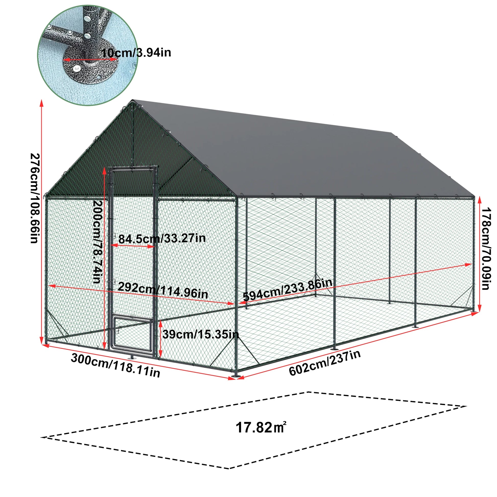 Large Outdoor Upgrade Metal Chicken Coop Walk-In Poultry Run Pen Cage Pet Duck Hen House with Nylon Netting and Cover for Yards