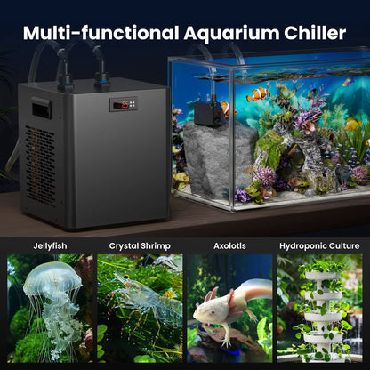 Brearo 1/3HP Aquarium Water Chiller for 75 Gal (300L) Fish Tanks, Quiet Compressor Refrigeration, Automatic Cooling for Hydroponic Systems, Axolotls, Jellyfish, Coral, Crystal Shrimp