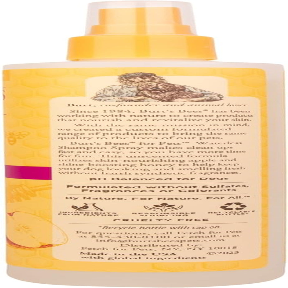 Burts Bees for Pets Waterless Shampoo Spray, with Apple & Honey, 10 Fl Oz | No-Rinse Waterless Formula, Ph Balanced, Ideal for Quick Touch-Ups between Full Baths, No Sulfates Parabens or Phthalates