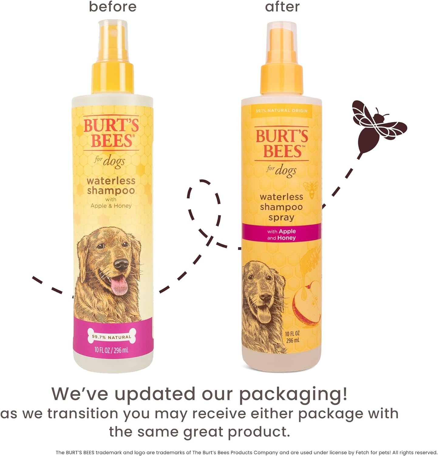 Burts Bees for Pets Waterless Shampoo Spray, with Apple & Honey, 10 Fl Oz | No-Rinse Waterless Formula, Ph Balanced, Ideal for Quick Touch-Ups between Full Baths, No Sulfates Parabens or Phthalates
