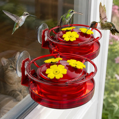 Birdream Window Hummingbird Feeder, 5Oz Small Plastic Nectar Holder with Ant Moat, 3 Feeding Ports, Compact Window-Mounted Hummingbird Feeder for Outdoors, Hummingbirds Feeder,Window Feeder