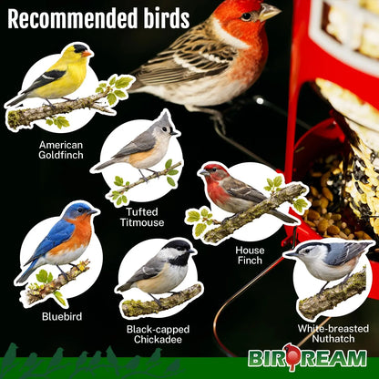 Birdream Metal Bird Feeder for Outdoors Hanging, Small Lighthouse Bird Feeder with Clear Seed Tube, Folding Stainless Steel Perches, for Small Wild Birds Finches Chickadees, Red