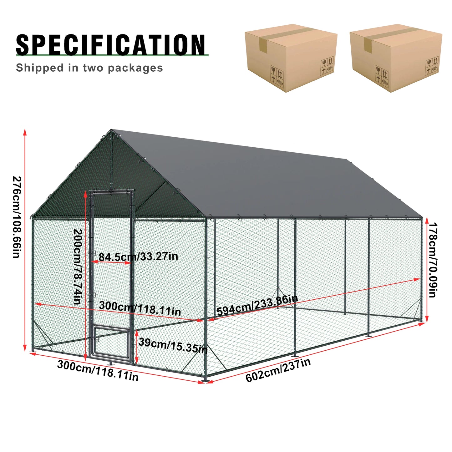 Large Outdoor Upgrade Metal Chicken Coop Walk-In Poultry Run Pen Cage Pet Duck Hen House with Nylon Netting and Cover for Yards