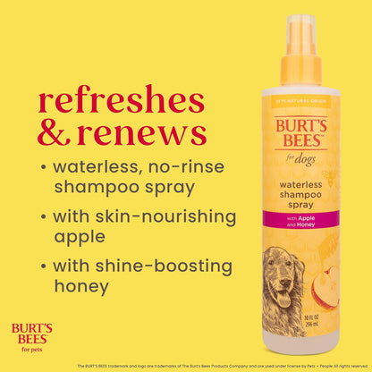 Burts Bees for Pets Waterless Shampoo Spray, with Apple & Honey, 10 Fl Oz | No-Rinse Waterless Formula, Ph Balanced, Ideal for Quick Touch-Ups between Full Baths, No Sulfates Parabens or Phthalates