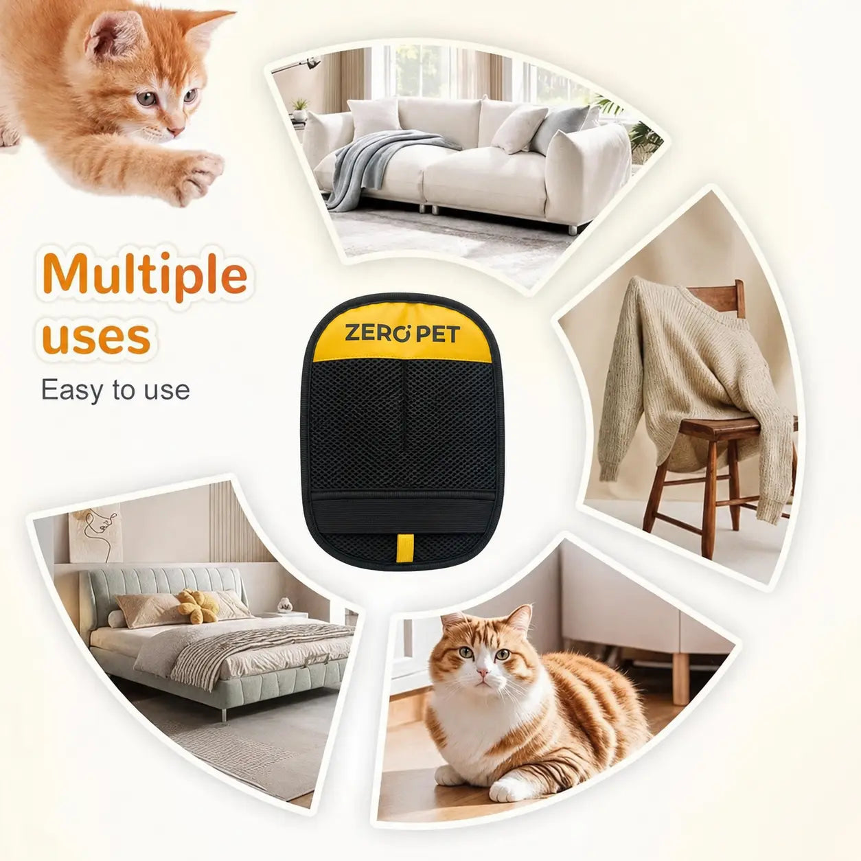 Pet Hair Remover Mitt, Electrostatic Static Pet Hair Removal Gloves, Reusable Washable Dog & Cat Fur Cleaner for Couch, Furniture, Carpet, Car Seats & Bedding