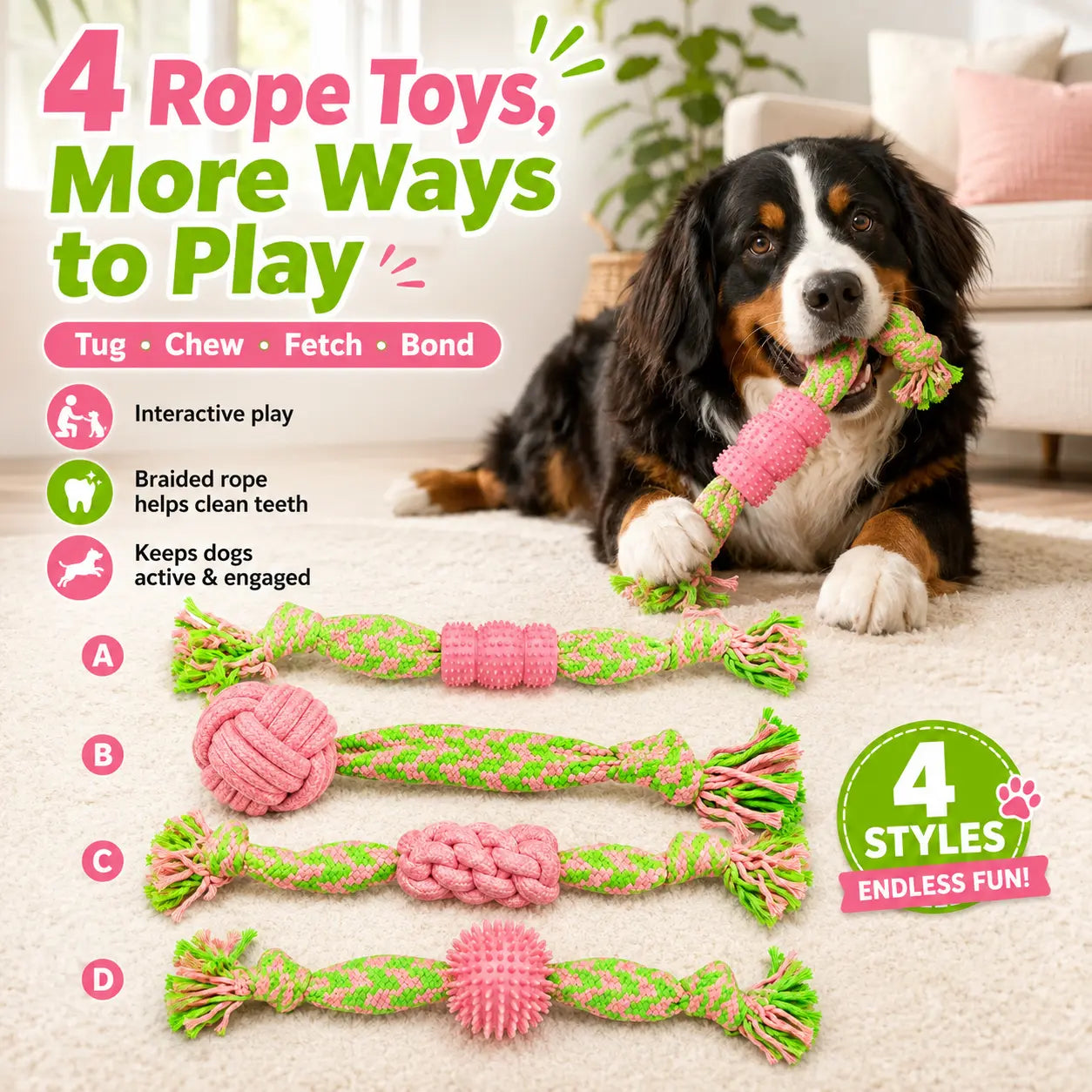 Hoomate Dog Toys – Classic Durable Rope Tug Toy for Dogs, Interactive Dog Toys for Tug of War, Fetch & Chewing, Indoor & Outdoor Play
