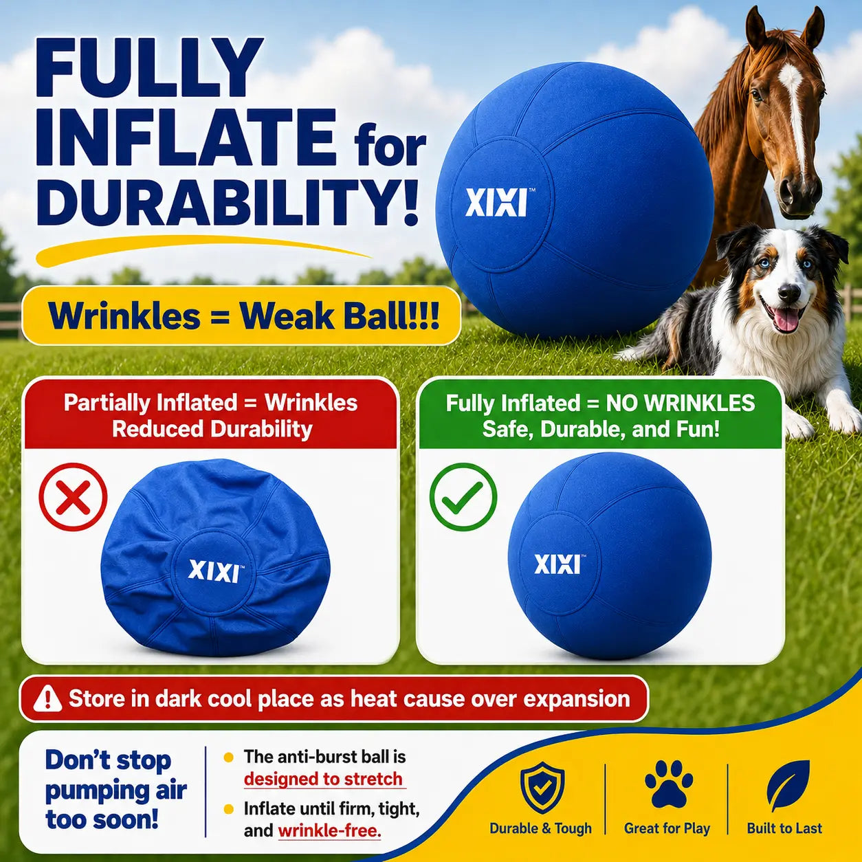 Xixipup Outdoor Interactive Herding Ball for High-Energy Dogs - Heavy-Duty Oxford Fabric, Inflatable Exercise & Training Toy, Easy to Clean, 18/22/25 in Camping Essentials