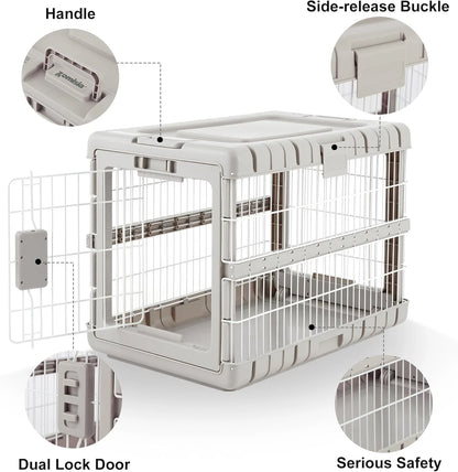 Foldable Dog Crate for Medium Dogs - 28" L Collapsible Dog Kennel No Tools Required with 4 Sides Steel Cage for Dogs Indoor, Portable Carrier with 2 Smooth Wheels for Travel