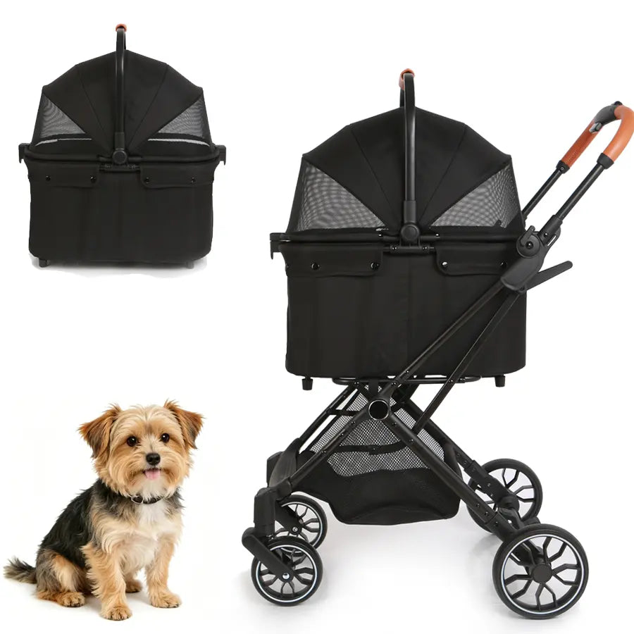 4-Wheels Pet Stroller for Dogs & Cats, Puppy Stroller, Detachable Basket, 66 Lbs Weight Capacity, Storage Basket and Pet Pad, Suitable for Small to Medium Sized Dogs, Convenient for Travel and Carrying #Summervibes