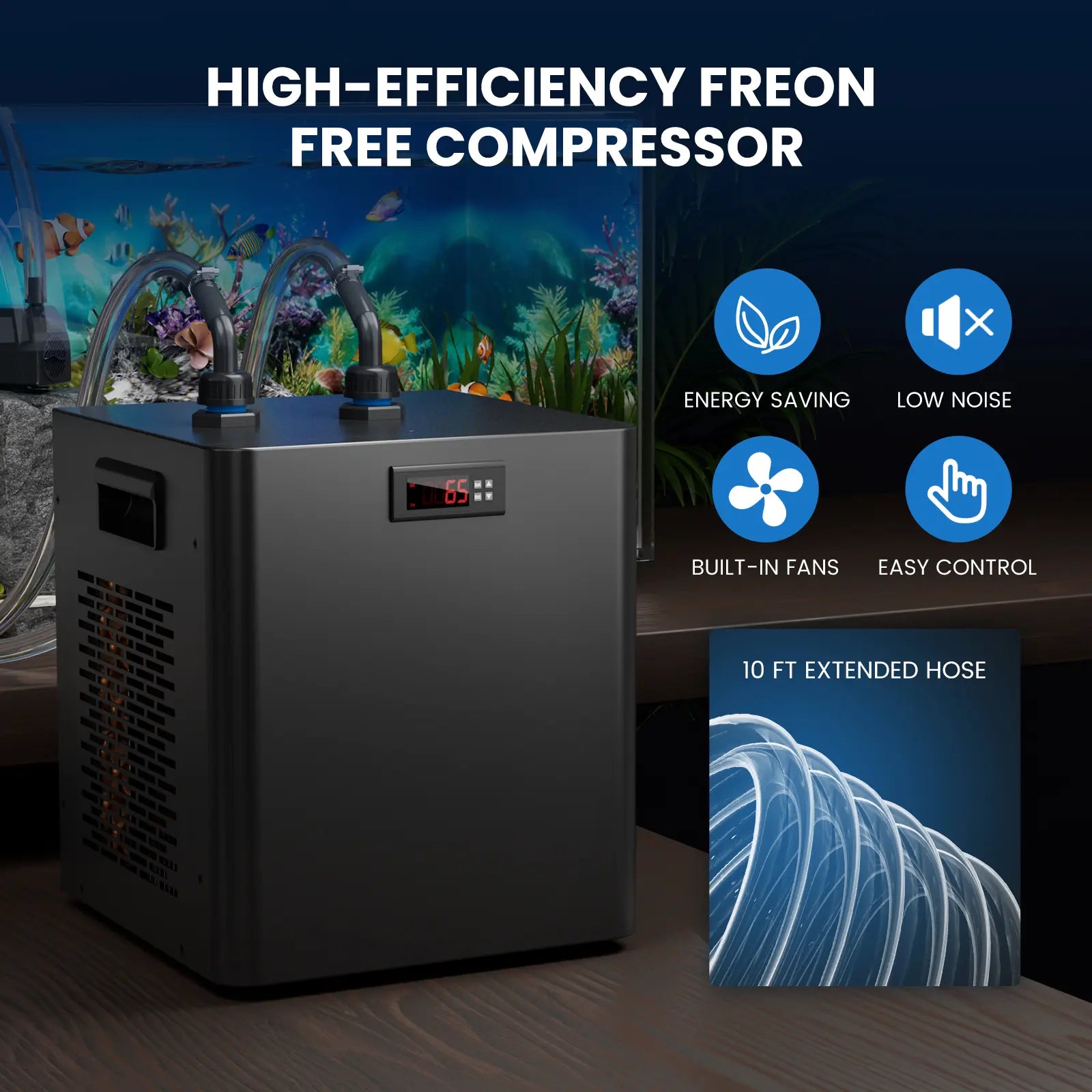 Brearo 1/3HP Aquarium Water Chiller for 75 Gal (300L) Fish Tanks, Quiet Compressor Refrigeration, Automatic Cooling for Hydroponic Systems, Axolotls, Jellyfish, Coral, Crystal Shrimp