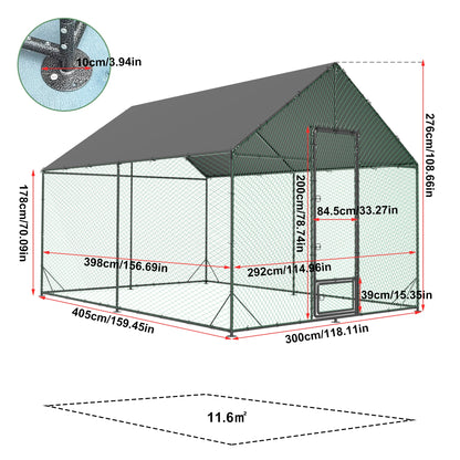 Large Outdoor Upgrade Metal Chicken Coop Walk-In Poultry Run Pen Cage Pet Duck Hen House with Nylon Netting and Cover for Yards