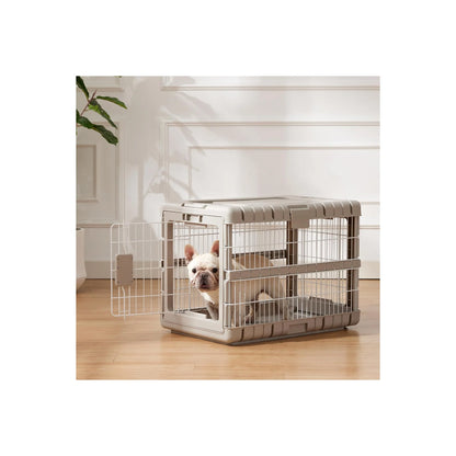 Foldable Dog Crate for Medium Dogs - 28" L Collapsible Dog Kennel No Tools Required with 4 Sides Steel Cage for Dogs Indoor, Portable Carrier with 2 Smooth Wheels for Travel