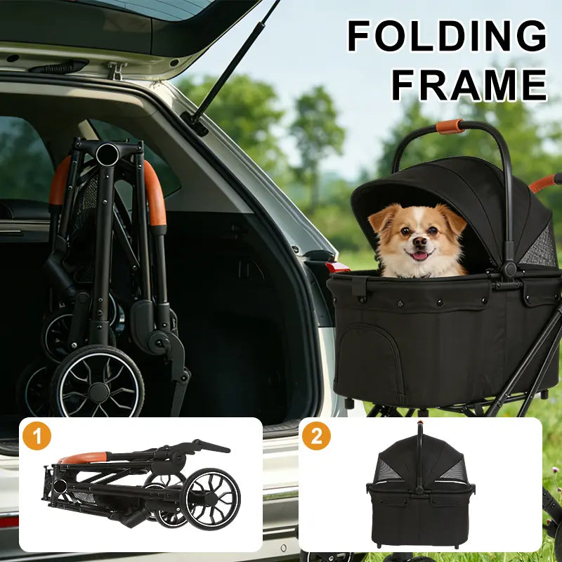 4-Wheels Pet Stroller for Dogs & Cats, Puppy Stroller, Detachable Basket, 66 Lbs Weight Capacity, Storage Basket and Pet Pad, Suitable for Small to Medium Sized Dogs, Convenient for Travel and Carrying #Summervibes