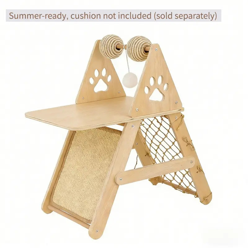4-In-1 Wooden Cat Activity Center with Cozy Bed, Sisal Scratching Board, Vertical Scratcher, and Climbing Net, Sturdy Multi-Level Cat Scratcher for Indoor Cats, Space-Saving Interactive Cat Furniture for Play and Sleep