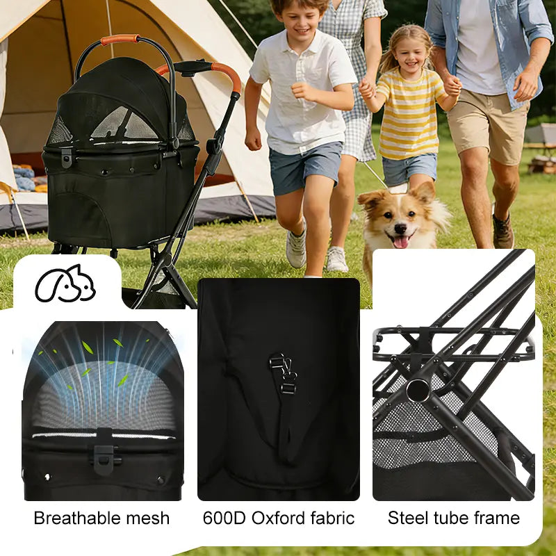 4-Wheels Pet Stroller for Dogs & Cats, Puppy Stroller, Detachable Basket, 66 Lbs Weight Capacity, Storage Basket and Pet Pad, Suitable for Small to Medium Sized Dogs, Convenient for Travel and Carrying #Summervibes